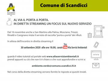 La cartolina informativa del nuovo sistema di raccolta porta a porta e dell'incontro in streaming del 30.9 (ore 18)