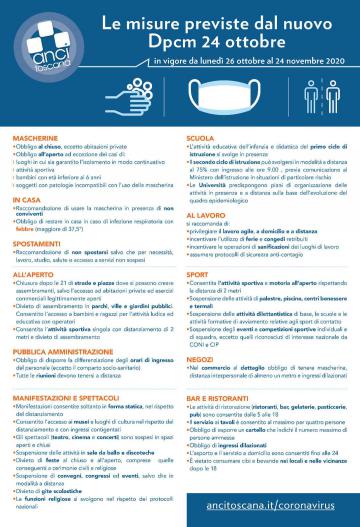 La sintesi del Dpcm 24 ottobre 2020 pubblicata da Anci Toscana